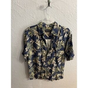 Ocean Pacific Hawaiian Shirt Vintage Navy Short Sleeve Button Up Size Medium